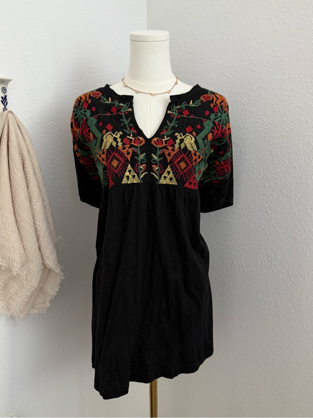 Amaryllis Embroidered Boho Babydoll Tunic Top 2XL